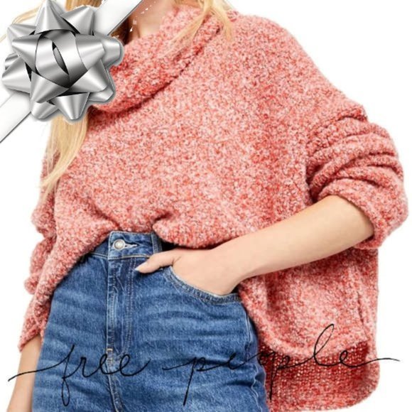 Free People Sweaters - Free People BFF Oversized Cowl Neck Cropped Sweater Size L Scarlet Flame Coral